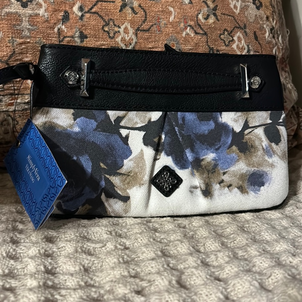 NWT SIMPLY VERA/VERA WANG Floral Watercolor Wristlet Faux Leather Clutch